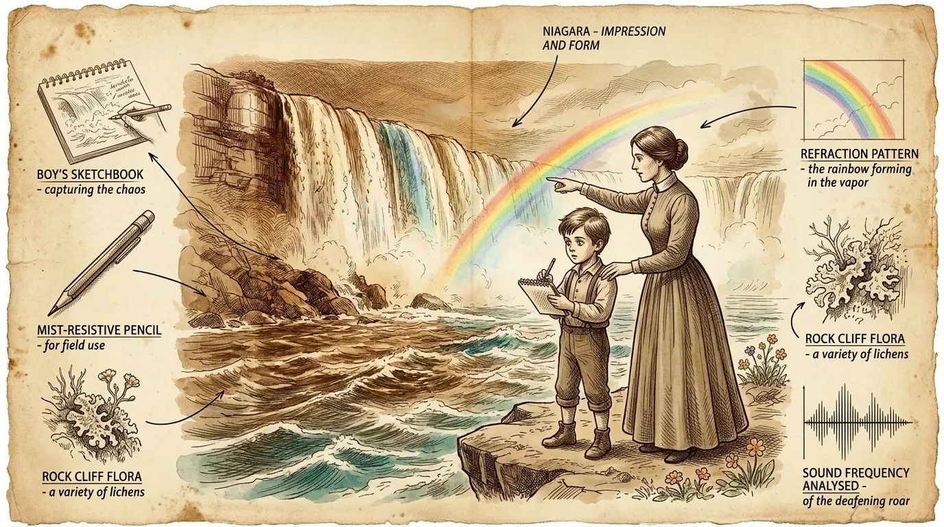Young Frederic, barely a boy, visits Niagara Falls for the first time. The sheer magnitude of the spectacle leaves an indelible mark on his imagination. Young Frederic, barely a boy, visits Niagara Falls for the first time. The sheer magnitude of the spectacle leaves an indelible mark on his imagination.