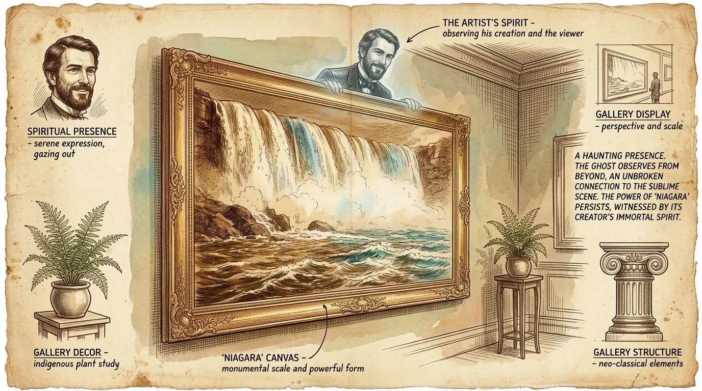 'Niagara' is unveiled to the public, creating a sensation. Crowds flock to see the painting, mesmerized by its realism and grandeur. 'Niagara' is unveiled to the public, creating a sensation. Crowds flock to see the painting, mesmerized by its realism and grandeur.
