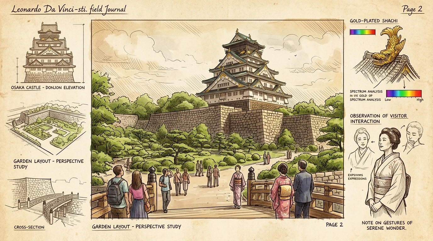 大阪城巍然屹立,是日本封建历史的雄伟象征,其宏伟的城墙环绕着宁静的庭园。游客们漫步其中,有些人身着传统和服,思索着城堡在统一国家中所扮演的角色。 大阪城巍然屹立,是日本封建历史的雄伟象征,其宏伟的城墙环绕着宁静的庭园。游客们漫步其中,有些人身着传统和服,思索着城堡在统一国家中所扮演的角色。