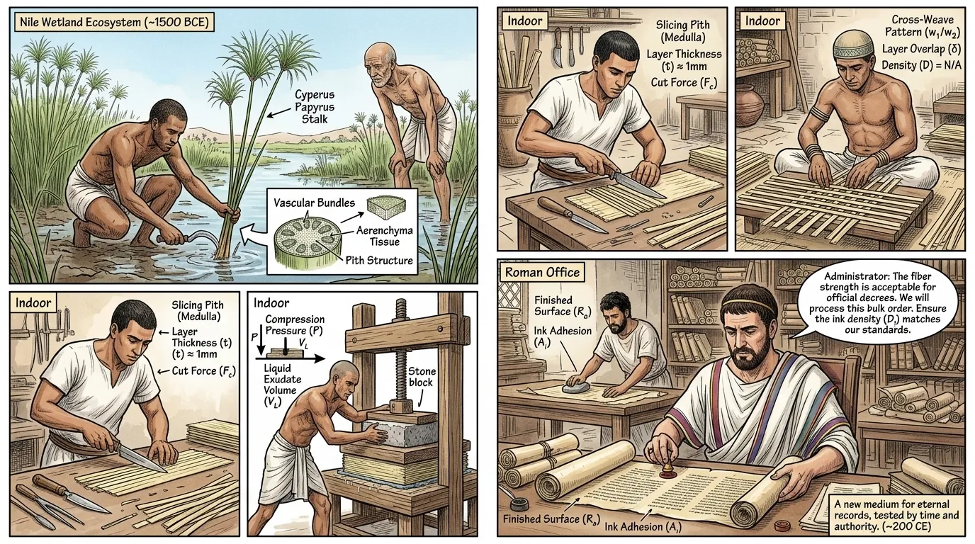 De ses origines égyptiennes, le papyrus est rapidement devenu le matériau d'écriture dominant à travers la Méditerranée.