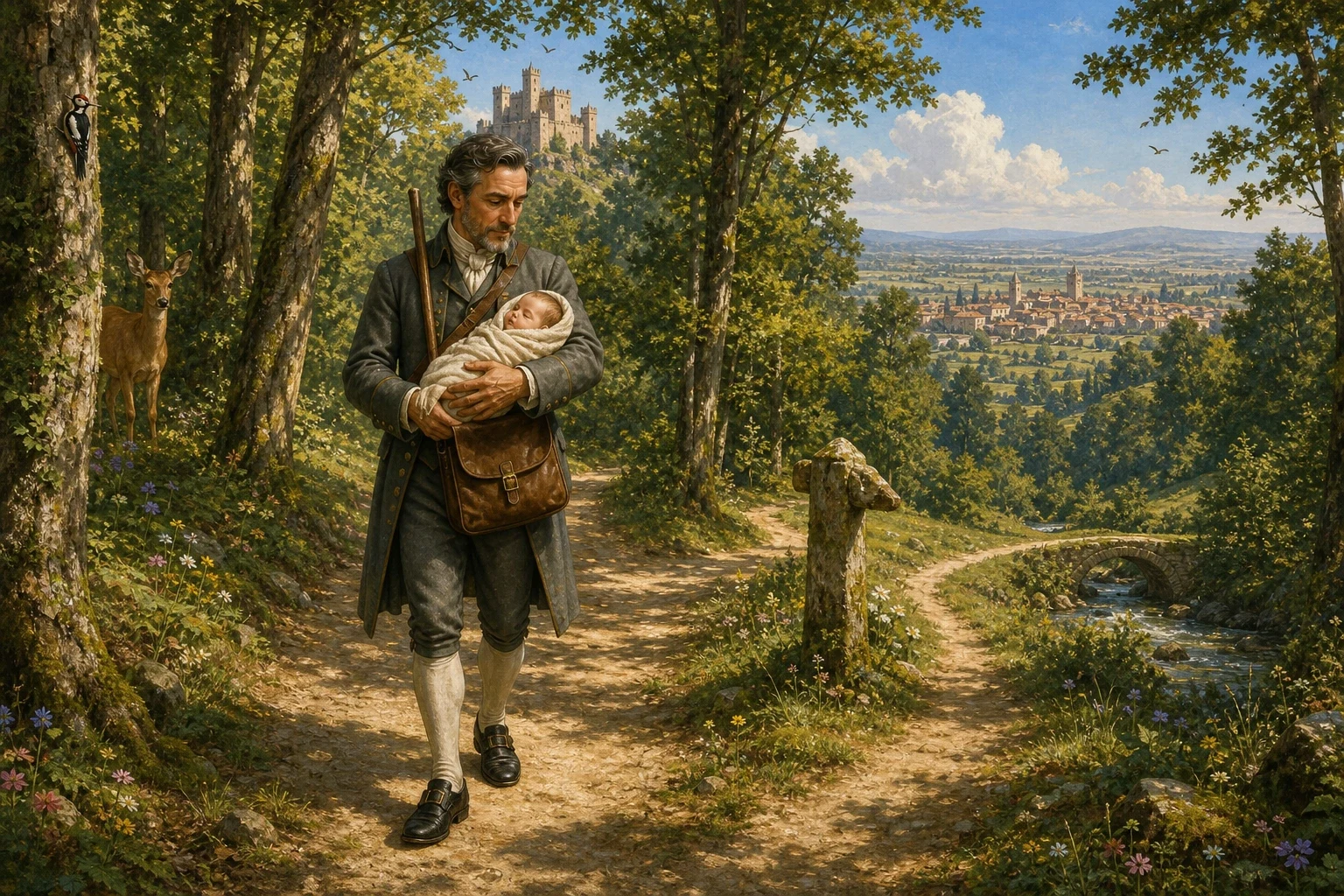 Down through the forest below the castle, Walter's steward carried the little bundle carefully in his arms, walking a long way from the castle before he stopped… Down through the forest below the castle, Walter's steward carried the little bundle carefully in his arms, walking a long way from the castle before he stopped…
