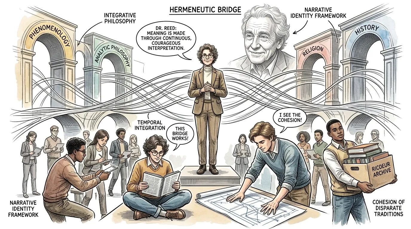 Dr. Reed stands reflectively, encapsulating Ricoeur's immense contribution. "Paul Ricoeur leaves us a legacy as a profound bridge-builder, connecting disparate… Dr. Reed stands reflectively, encapsulating Ricoeur's immense contribution. "Paul Ricoeur leaves us a legacy as a profound bridge-builder, connecting disparate…