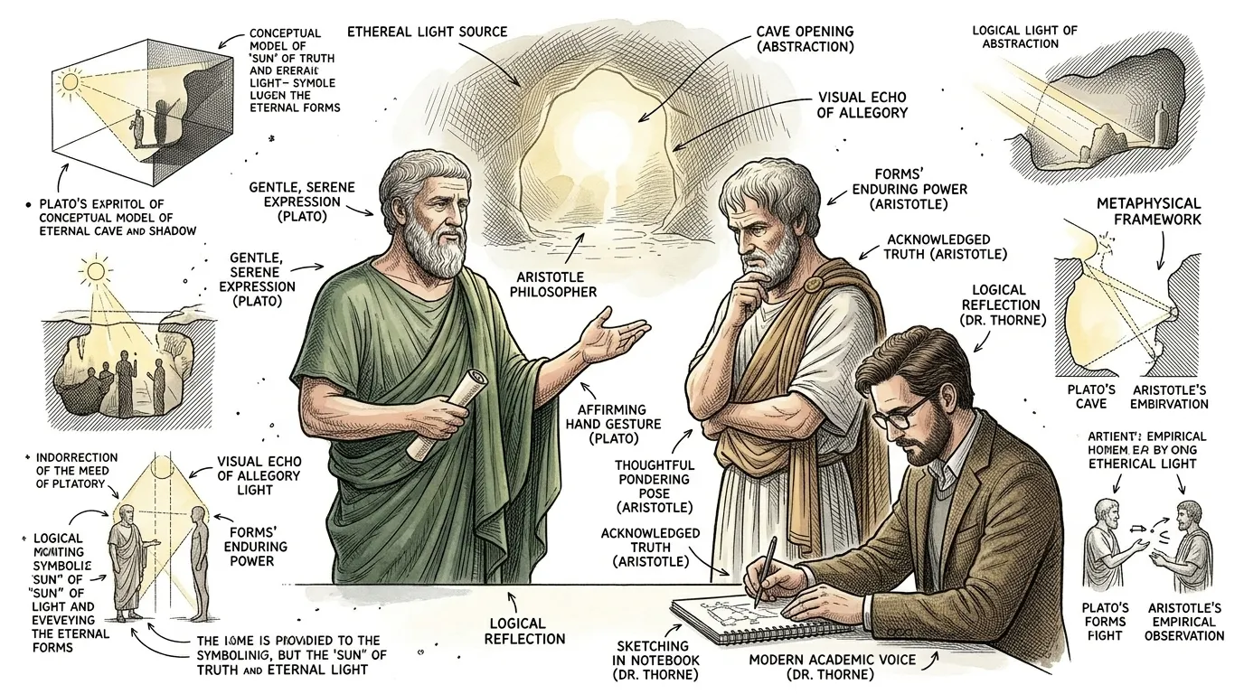 The debate between teacher and student highlighted the fundamental tension at the heart of metaphysics: the relationship between the ideal and the real. The debate between teacher and student highlighted the fundamental tension at the heart of metaphysics: the relationship between the ideal and the real.