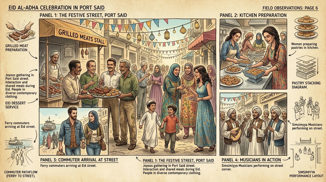 ईद-उल-अज़हा के दौरान पोर्ट सईद की सड़कें जीवंत हो उठती हैं। यह एक प्रमुख इस्लामी त्योहार है, जो आनंदमय समारोहों और साझा भोजन से चिह्नित होता है।