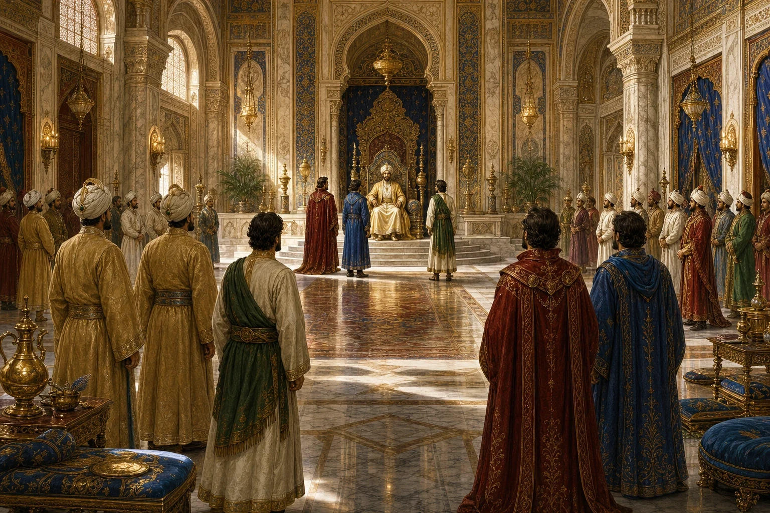 Long ago, in the magnificent land of India, lived a wise and powerful Sultan, whose palace walls gleamed with gold and whose grand audience hall was always…