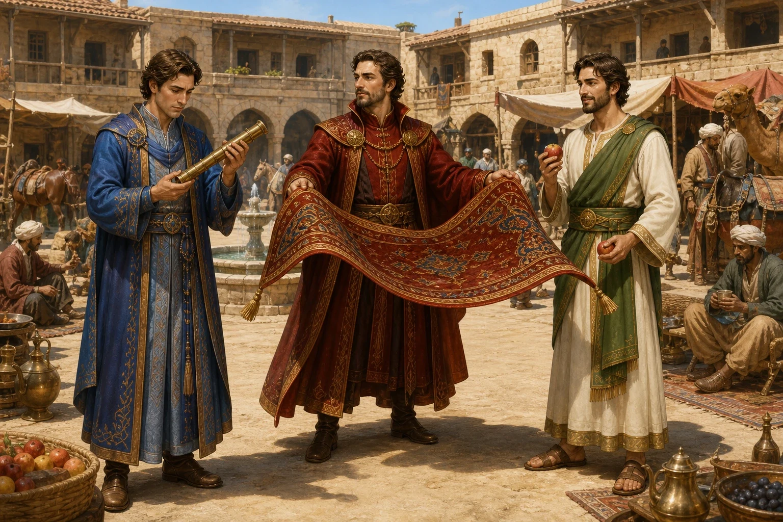 After a year had passed, as they had promised, the three princes met at a large caravanserai, a bustling stopping place for travelers and their animals on the…