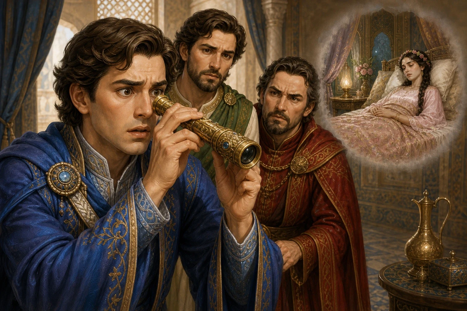 Curious to see if their treasures truly worked as claimed, Prince Ali raised his polished optic tube. "Let us see what Princess Nouronnihar is doing," he…