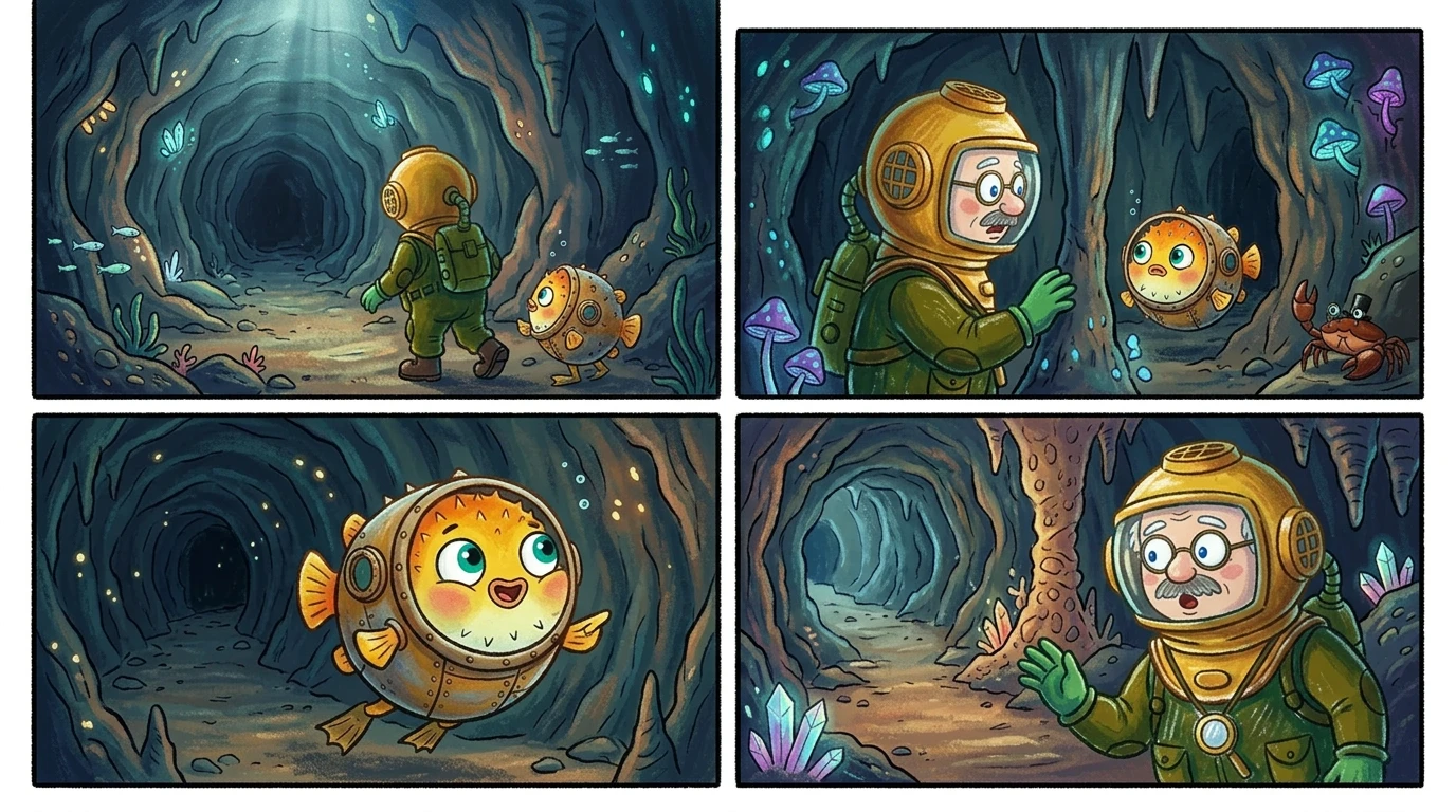 “皮普!你在哪儿?”邦布教授摸索着他的头盔灯。微弱的光芒照亮了一条蜿蜒的隧道。“教授,我在这儿!而且……我想我发现了一些东西! “皮普!你在哪儿?”邦布教授摸索着他的头盔灯。微弱的光芒照亮了一条蜿蜒的隧道。“教授,我在这儿!而且……我想我发现了一些东西!