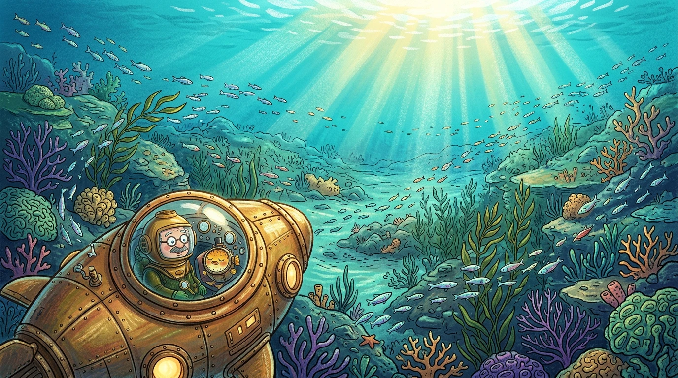 回到他们的潜水器里,在回家的路上,邦布尔教授笑了。“你知道吗,皮普,我想我们今天学到了宝贵的一课。”皮普点点头,吃了一大堆饼干后还有点困。 回到他们的潜水器里,在回家的路上,邦布尔教授笑了。“你知道吗,皮普,我想我们今天学到了宝贵的一课。”皮普点点头,吃了一大堆饼干后还有点困。