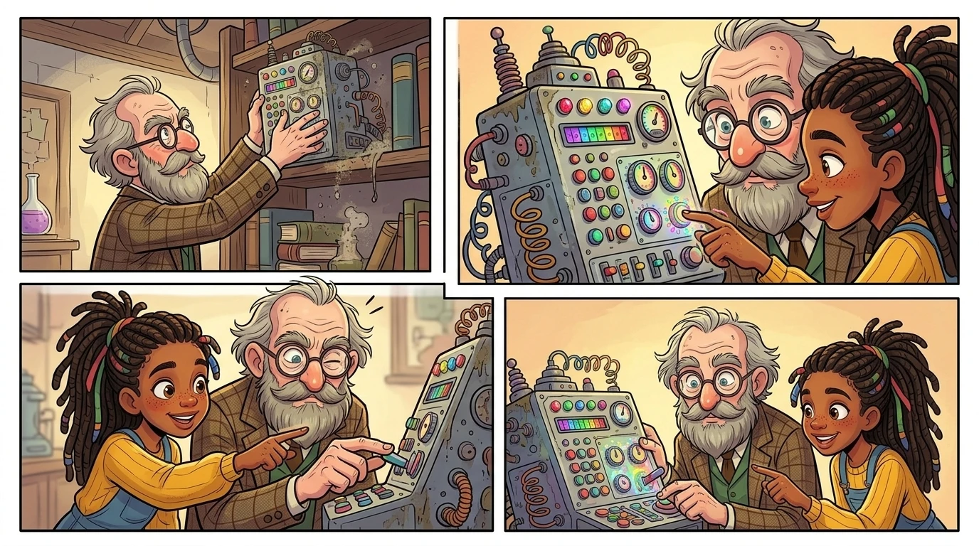 "The Whimsical Wavelength Wonder it is!" Professor Wobblebottom grabbed the device and dusted it off. "Now, how does this thing work?" Imani, still seeing the…