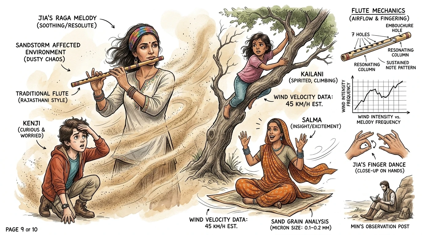 “记住《饰品之书》!”贾喊道,“骆驼对音乐有反应,音乐能安抚它们。”贾很快找到一个卖传统拉贾斯坦长笛的小贩。她开始吹奏一支轻柔的曲子,手指在笛孔上舞… “记住《饰品之书》!”贾喊道,“骆驼对音乐有反应,音乐能安抚它们。”贾很快找到一个卖传统拉贾斯坦长笛的小贩。她开始吹奏一支轻柔的曲子,手指在笛孔上舞…