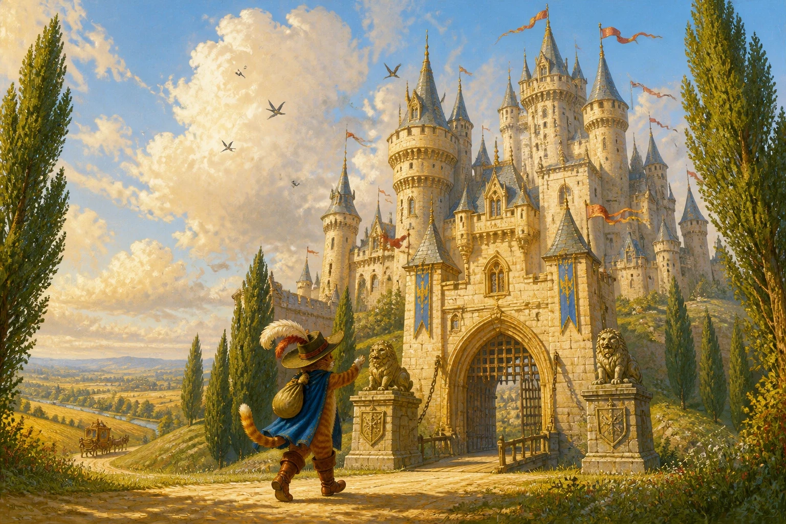 All these fine fields, though, really belonged to a rich and terrible ogre who lived in the great castle on the hill — and it was to that castle that the cat… All these fine fields, though, really belonged to a rich and terrible ogre who lived in the great castle on the hill — and it was to that castle that the cat…