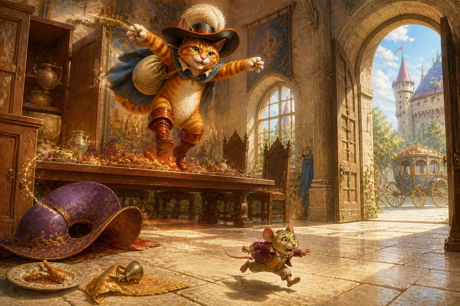 The ogre, puffed up with pride, could not resist the challenge. 'A mouse? Child's play!' he boomed. 'Watch and be amazed!' There was another puff of smoke — and… The ogre, puffed up with pride, could not resist the challenge. 'A mouse? Child's play!' he boomed. 'Watch and be amazed!' There was another puff of smoke — and…