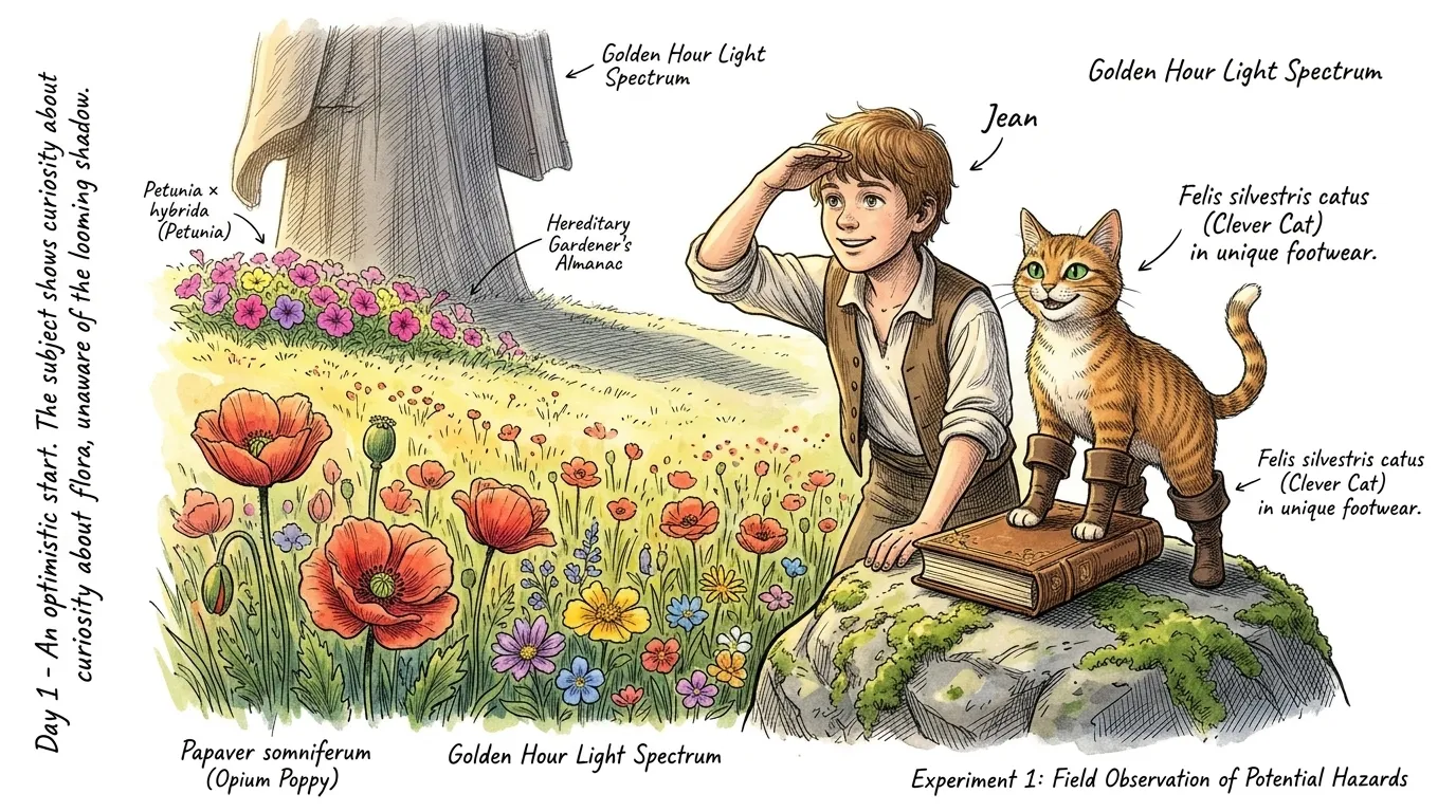 在一个花园世界里，住着磨坊主的小儿子让、他那只聪明的猫，以及一个名叫格里莫尔的可怕巨人。让梦想着罂粟花田之外的冒险。