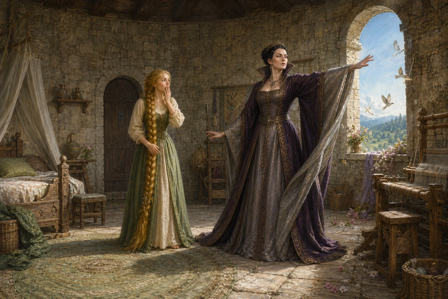 But one day Rapunzel, without thinking, let slip a question that gave the secret away — asking the enchantress why she was so much heavier to pull up than the…