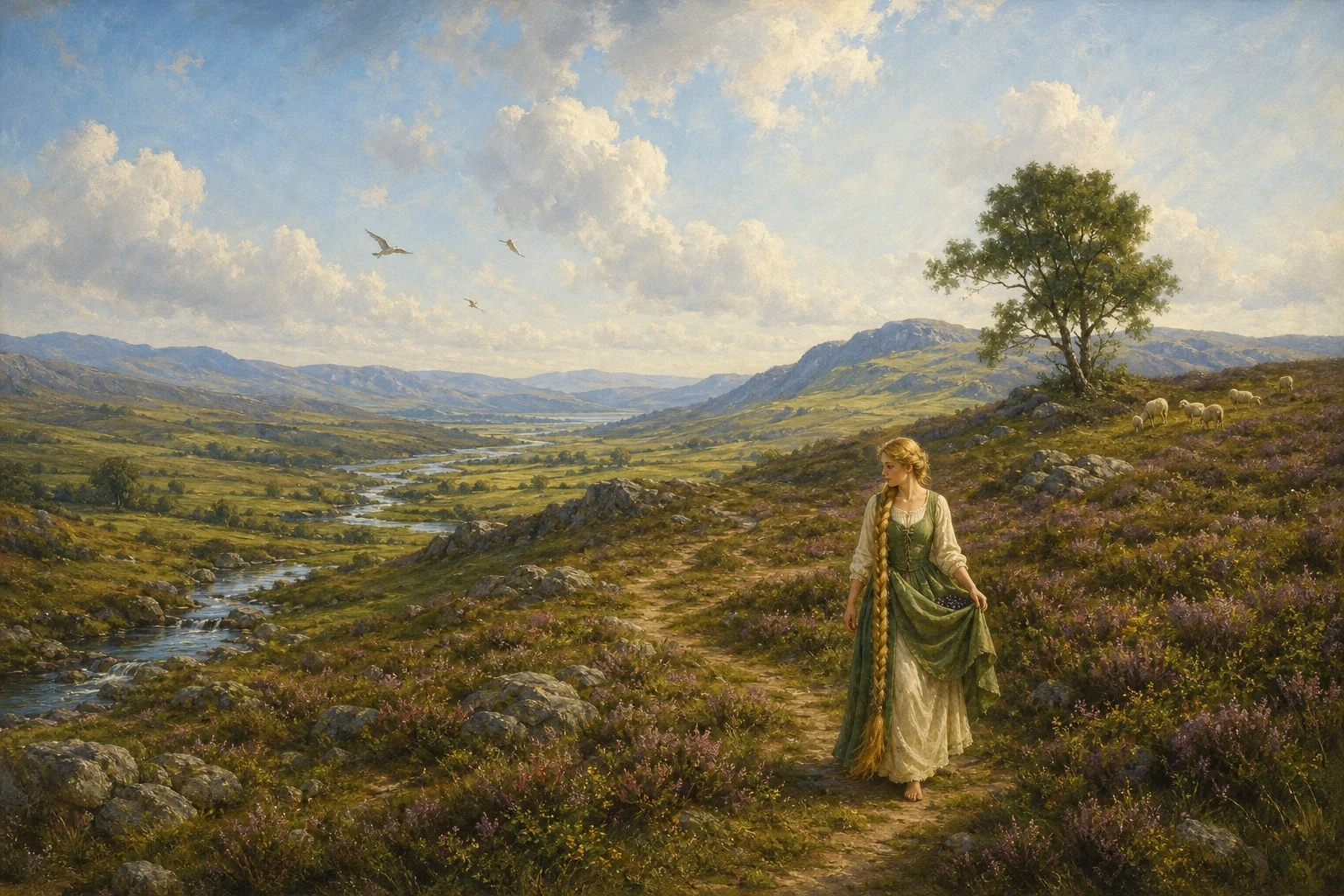 And so Rapunzel found herself alone in a wide and lonely country of heath and distant hills, far from her tower and farther still from the prince.