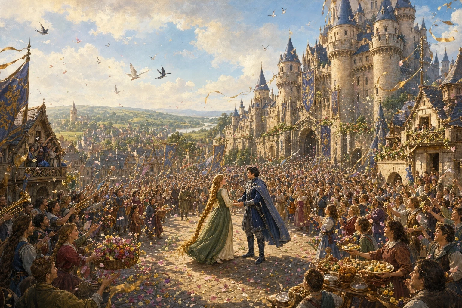 Hand in hand, the prince and Rapunzel journeyed back to his own kingdom, where he had long been given up for lost. The whole land poured out to welcome the…