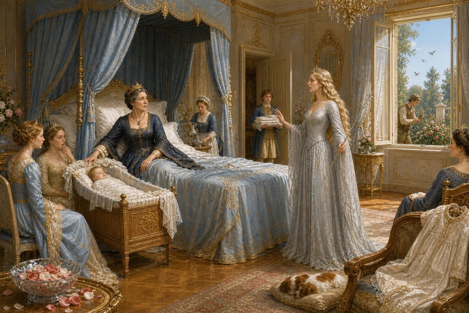 In another kingdom, some years later, a different queen gave birth to a daughter so beautiful that the whole court gasped when they first saw her. In another kingdom, some years later, a different queen gave birth to a daughter so beautiful that the whole court gasped when they first saw her.