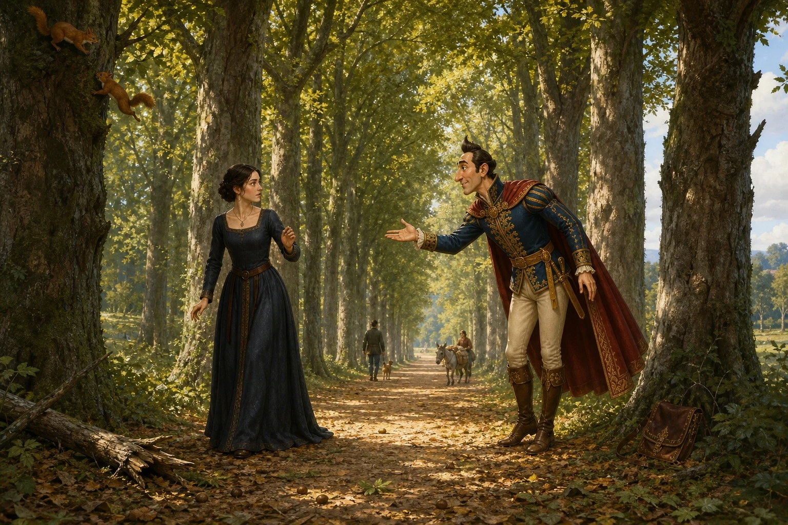 As she walked on, still deep in her unhappy thoughts, the princess came out of the clearing onto a long straight avenue of trees — and there, coming toward her… As she walked on, still deep in her unhappy thoughts, the princess came out of the clearing onto a long straight avenue of trees — and there, coming toward her…