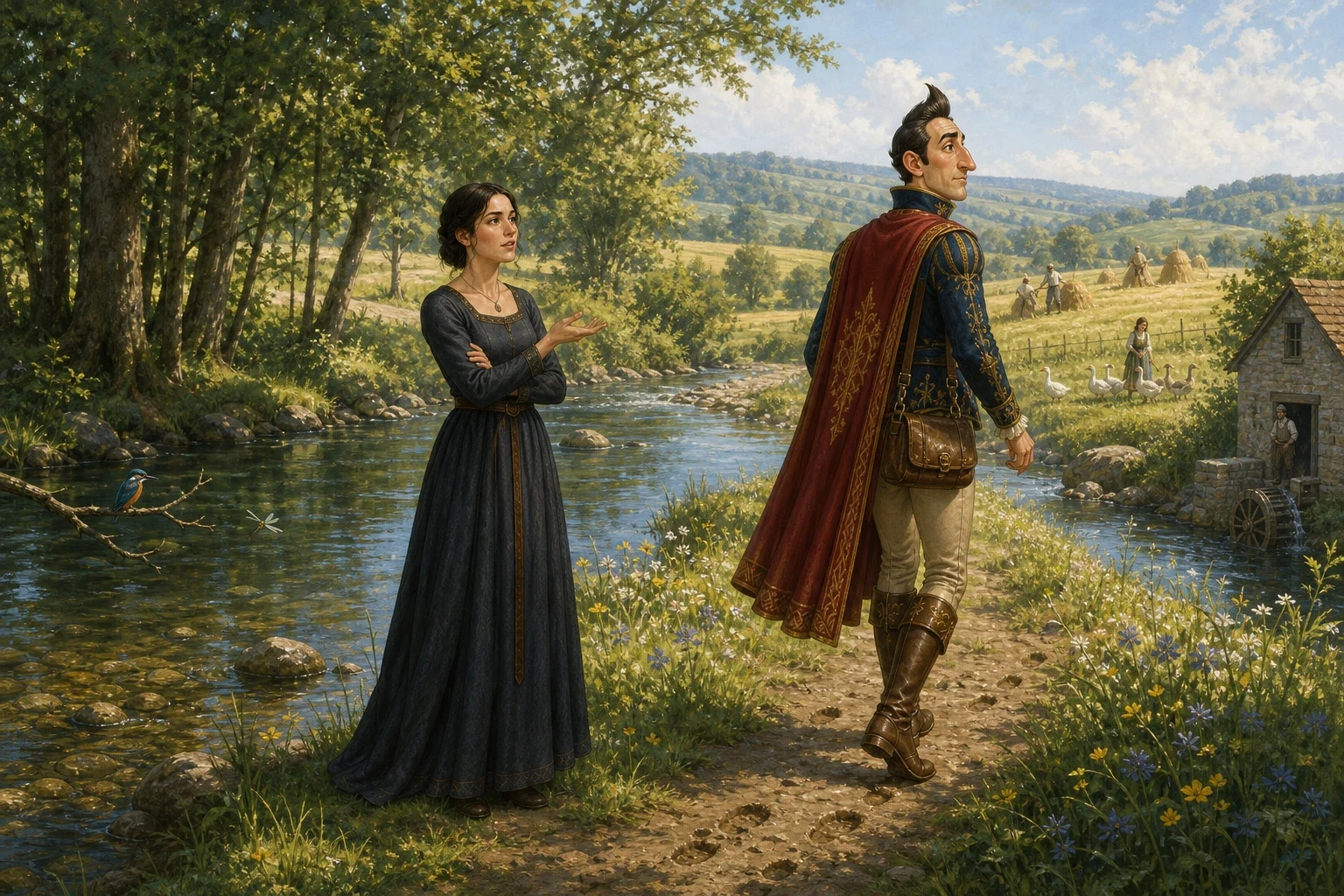 Their conversation carried them all the way to a stream at the edge of the wood, where the trees gave way to open fields beyond. Their conversation carried them all the way to a stream at the edge of the wood, where the trees gave way to open fields beyond.