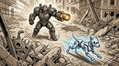 "Prepare to be dismantled, rust bucket!" Ironclad roared, leveling a cannon at Bolt. But the robo-pup was faster. He darted behind a pile of rubble, activating… "Prepare to be dismantled, rust bucket!" Ironclad roared, leveling a cannon at Bolt. But the robo-pup was faster. He darted behind a pile of rubble, activating…