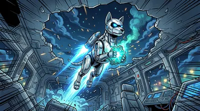 Without hesitation, Bolt seized the Quantum Core. He activated his emergency thrusters, rocketing upwards through the transport vehicle's shattered roof. Without hesitation, Bolt seized the Quantum Core. He activated his emergency thrusters, rocketing upwards through the transport vehicle's shattered roof.