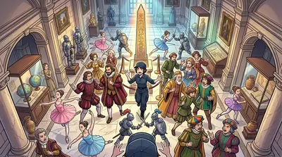 The museum's silent night shattered. Paintings burst forth with life, characters stepping out of their frames. Knights clashed swords, ballerinas pirouetted… The museum's silent night shattered. Paintings burst forth with life, characters stepping out of their frames. Knights clashed swords, ballerinas pirouetted…