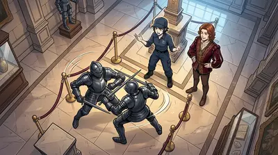 "Harmless?" Elara exclaimed, gesturing wildly at a dueling pair. "They're using actual swords! Someone could get hurt!" Alessandro chuckled. "Harmless?" Elara exclaimed, gesturing wildly at a dueling pair. "They're using actual swords! Someone could get hurt!" Alessandro chuckled.