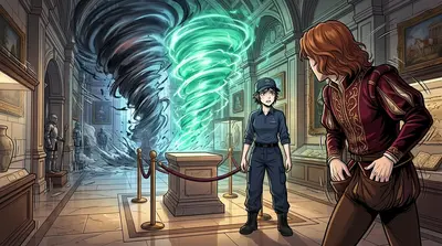 The museum trembled. Elara, caught in the crossfire, felt her head spin. "We need to do something!" she cried, her voice barely audible above the roaring… The museum trembled. Elara, caught in the crossfire, felt her head spin. "We need to do something!" she cried, her voice barely audible above the roaring…