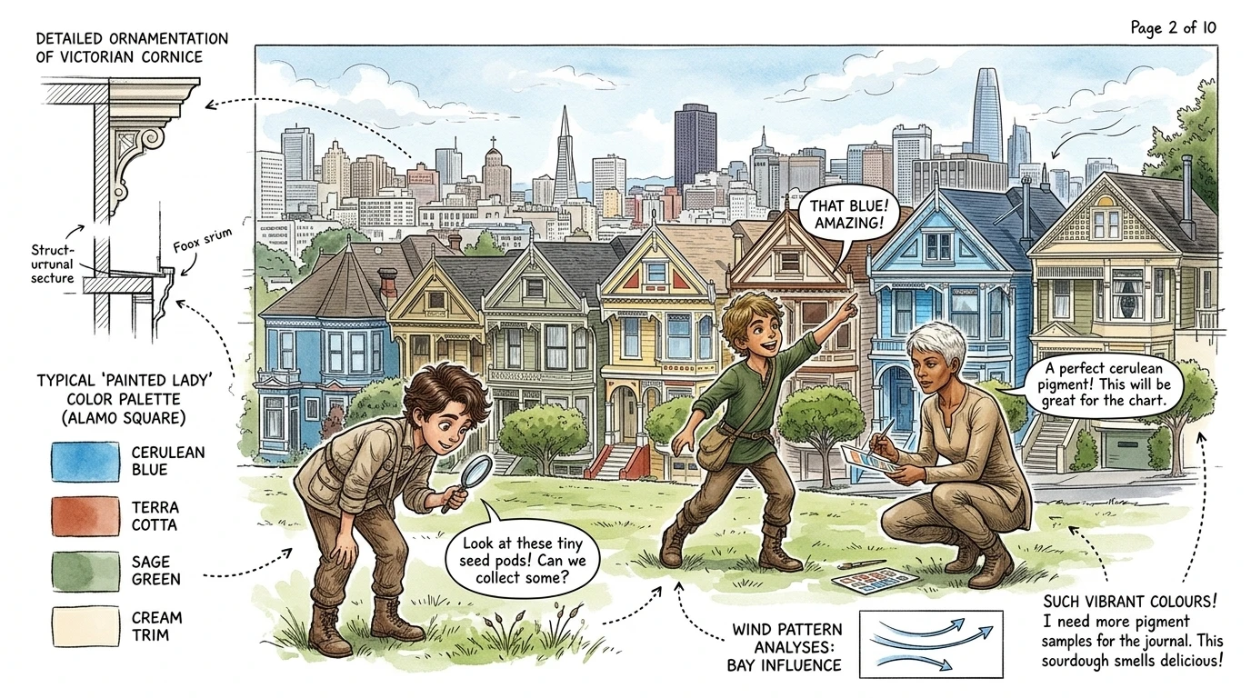 The 'Painted Ladies' stand proudly in Alamo Square, a row of vibrant Victorian houses. Each home tells a story of San Francisco's past, their ornate facades a… The 'Painted Ladies' stand proudly in Alamo Square, a row of vibrant Victorian houses. Each home tells a story of San Francisco's past, their ornate facades a…