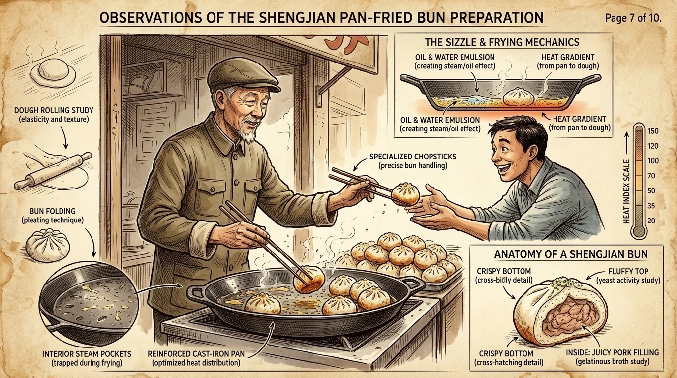 生煎馒头,也就是煎猪肉包,的香气弥漫在上海街头小吃摊的周围。这些美味的包子底部酥脆,顶部松软,是当地人的最爱。… 生煎馒头,也就是煎猪肉包,的香气弥漫在上海街头小吃摊的周围。这些美味的包子底部酥脆,顶部松软,是当地人的最爱。…