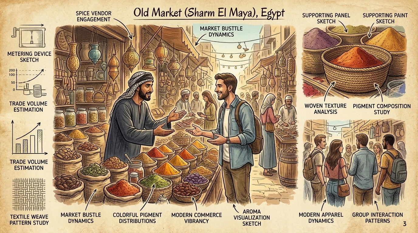 The Old Market, or Sharm El Maya, buzzes with vendors selling spices, traditional crafts, and souvenirs. Here, the aroma of grilling meats mingles with the… The Old Market, or Sharm El Maya, buzzes with vendors selling spices, traditional crafts, and souvenirs. Here, the aroma of grilling meats mingles with the…