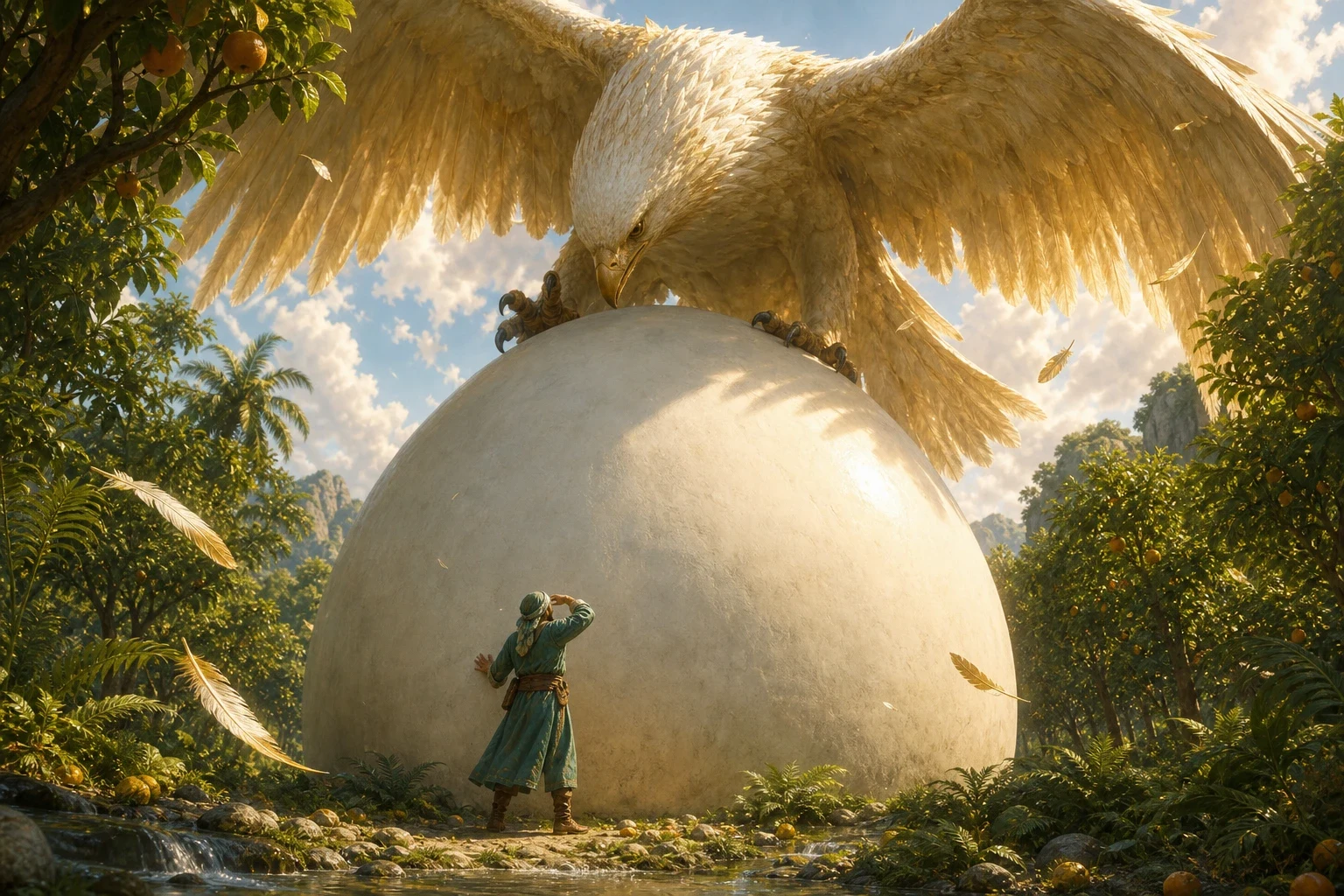 The tub carried Sinbad safely to a green and lonely island, thick with fruit trees and clear streams. He thanked his stars and wandered inland to explore. The tub carried Sinbad safely to a green and lonely island, thick with fruit trees and clear streams. He thanked his stars and wandered inland to explore.