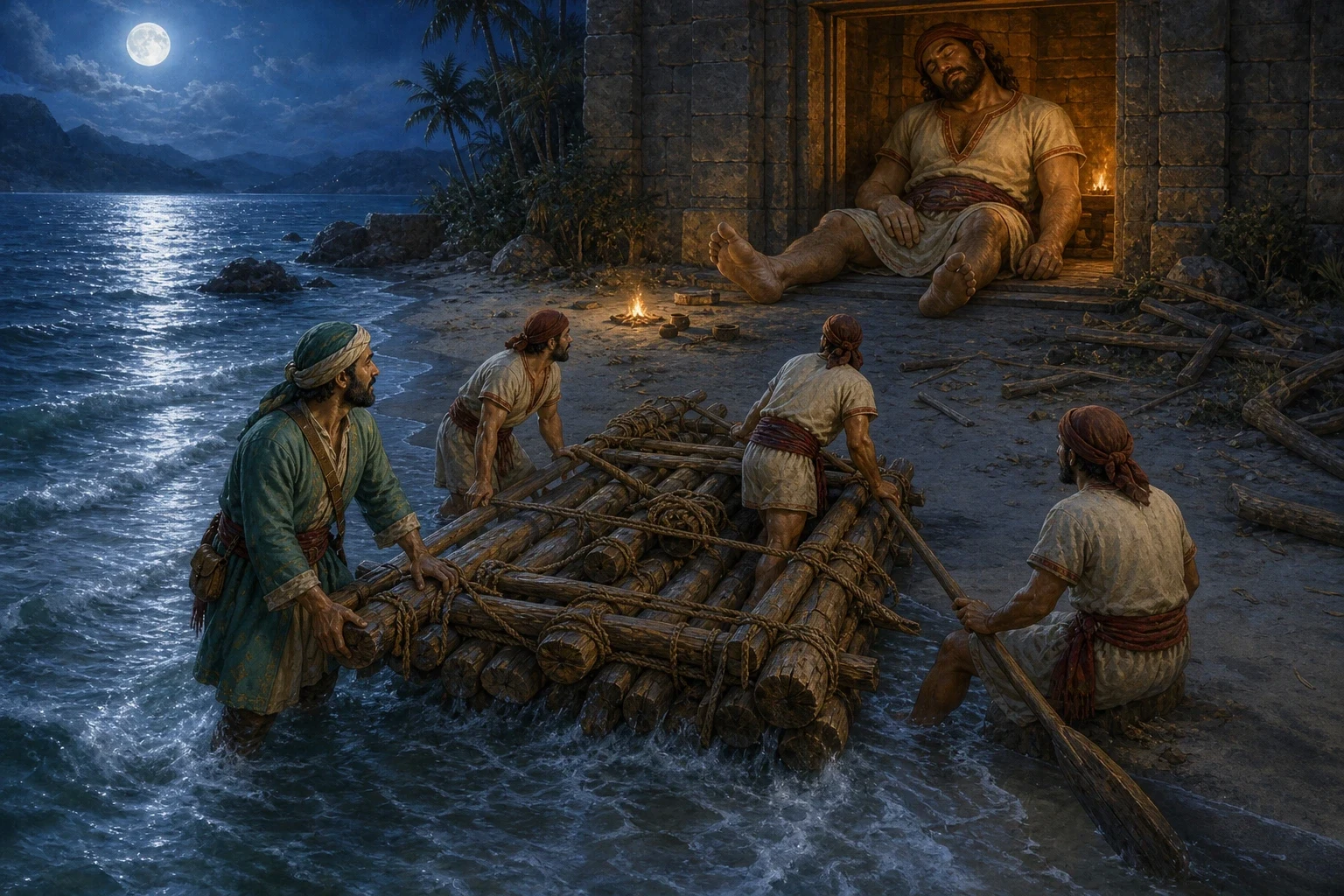 On yet another island, Sinbad and the sailors from his ship found a great stone hall, and in it lived a huge, slow, sleepy giant, taller than three men, who… On yet another island, Sinbad and the sailors from his ship found a great stone hall, and in it lived a huge, slow, sleepy giant, taller than three men, who…