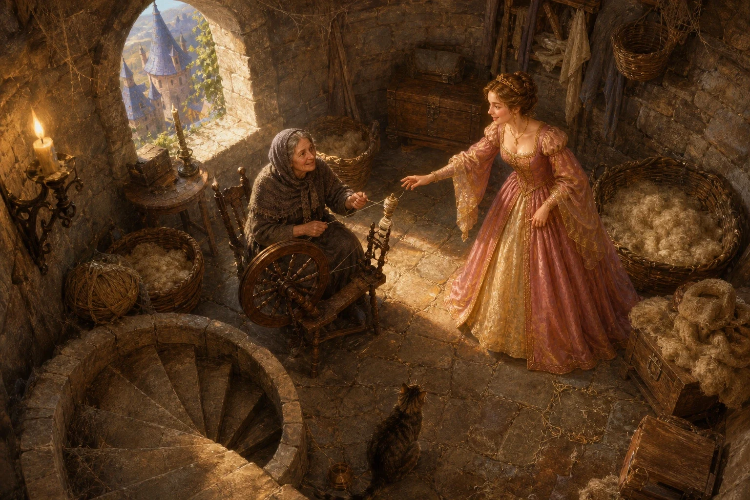 The years passed, and the princess grew into a kind and curious young woman. One day, exploring the oldest part of the castle, she climbed a narrow winding… The years passed, and the princess grew into a kind and curious young woman. One day, exploring the oldest part of the castle, she climbed a narrow winding…