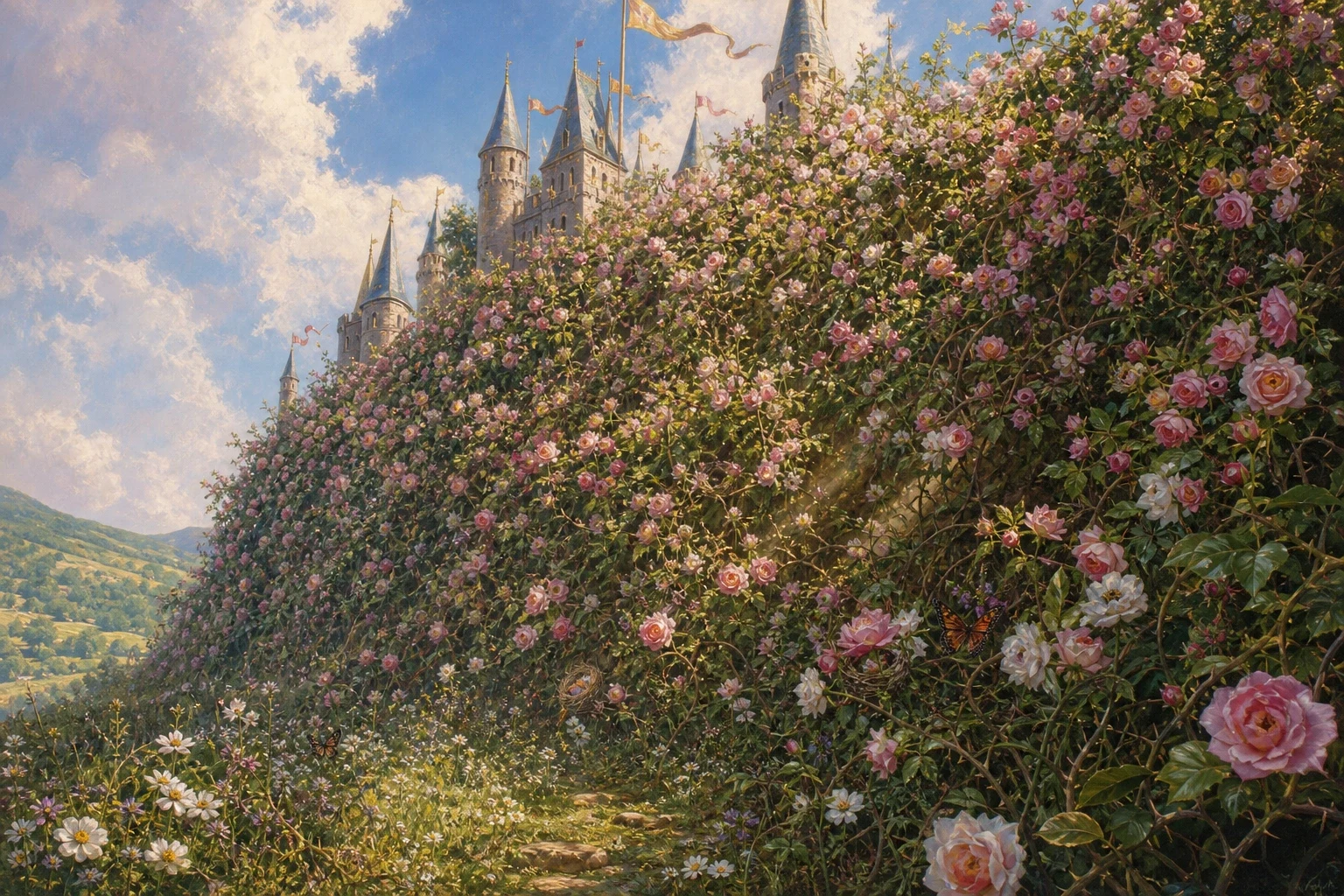 A hundred years went by. The great hedge of roses and thorns grew tall and thick and wild, climbing higher than the castle towers themselves, until the sleeping… A hundred years went by. The great hedge of roses and thorns grew tall and thick and wild, climbing higher than the castle towers themselves, until the sleeping…