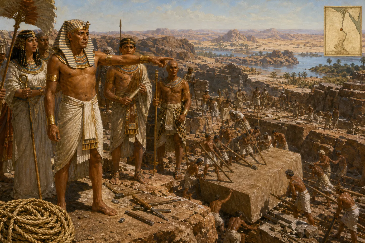 The searing heat of Aswan bakes the quarry face, where thousands of workers, overseen by shouting foremen, toil to liberate colossal blocks of red granite. The searing heat of Aswan bakes the quarry face, where thousands of workers, overseen by shouting foremen, toil to liberate colossal blocks of red granite.