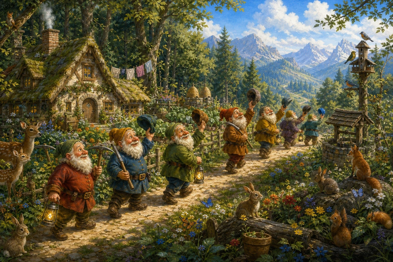 The days that followed were the happiest Snow White had known since her own mother was alive. While the seven dwarfs went off singing to the mine each morning… The days that followed were the happiest Snow White had known since her own mother was alive. While the seven dwarfs went off singing to the mine each morning…