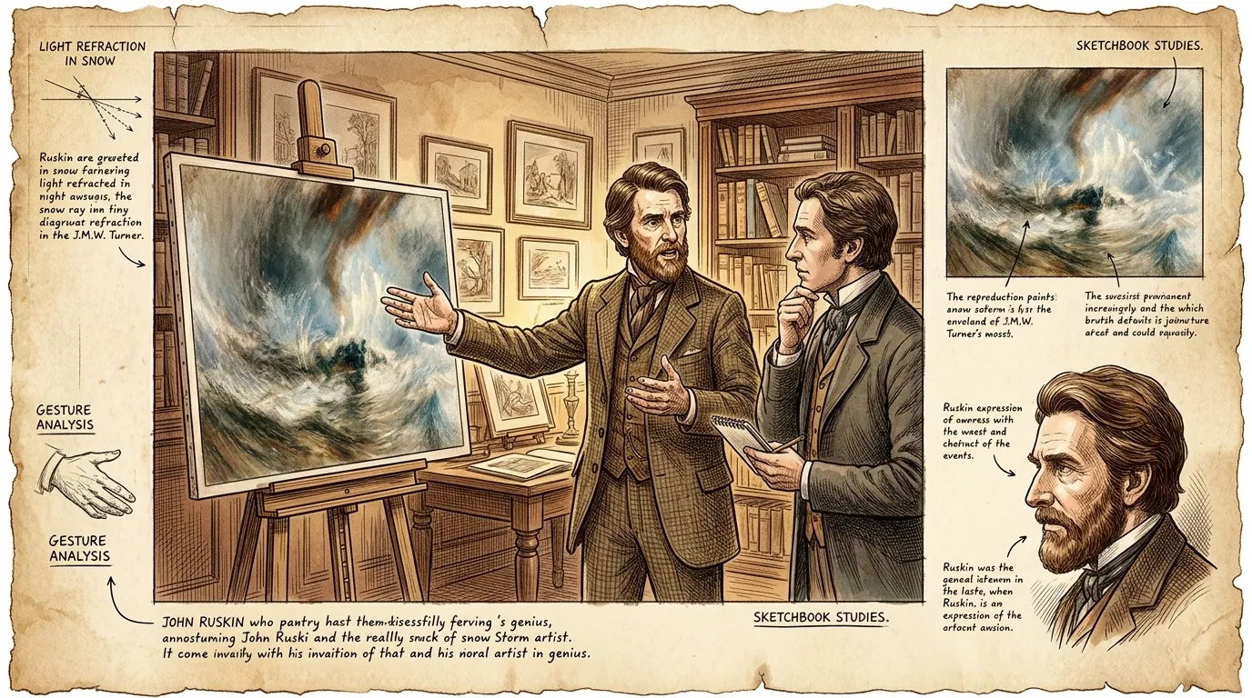 The art critic John Ruskin became a champion of Turner's work. He praised Turner's ability to convey the emotional impact of nature, arguing that his apparent… The art critic John Ruskin became a champion of Turner's work. He praised Turner's ability to convey the emotional impact of nature, arguing that his apparent…