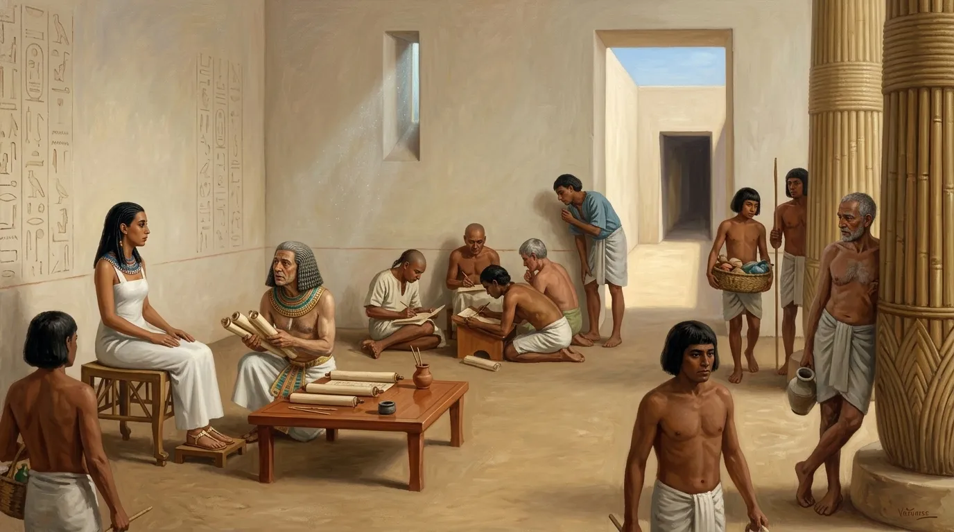 Within a private administrative chamber of the Hawara palace, far from the grand courtyards and public halls, King Sobekneferu confronts the daily demands of… Within a private administrative chamber of the Hawara palace, far from the grand courtyards and public halls, King Sobekneferu confronts the daily demands of…