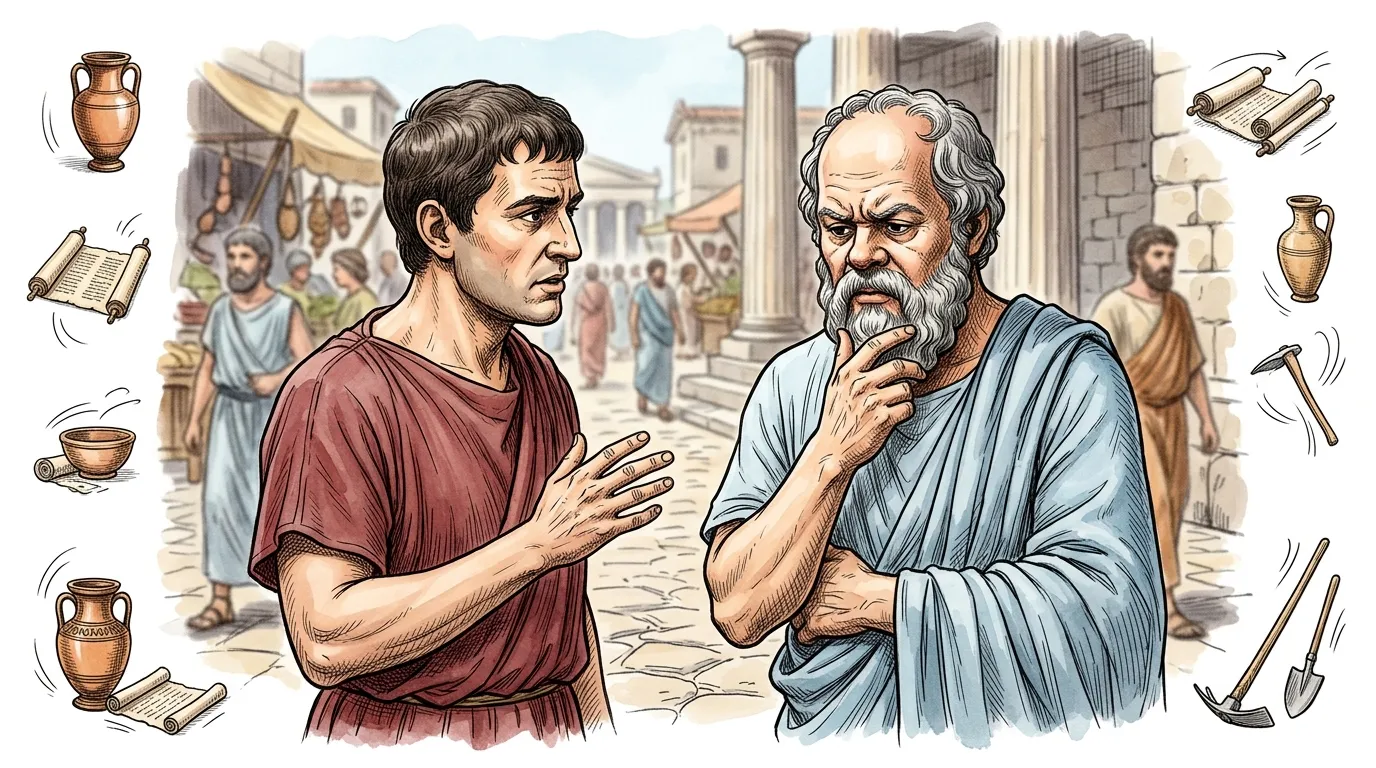 Before the public stage, a pivotal event shaped Socrates's path. His lifelong friend, Chaerephon, once asked the Oracle at Delphi if anyone was wiser than… Before the public stage, a pivotal event shaped Socrates's path. His lifelong friend, Chaerephon, once asked the Oracle at Delphi if anyone was wiser than…