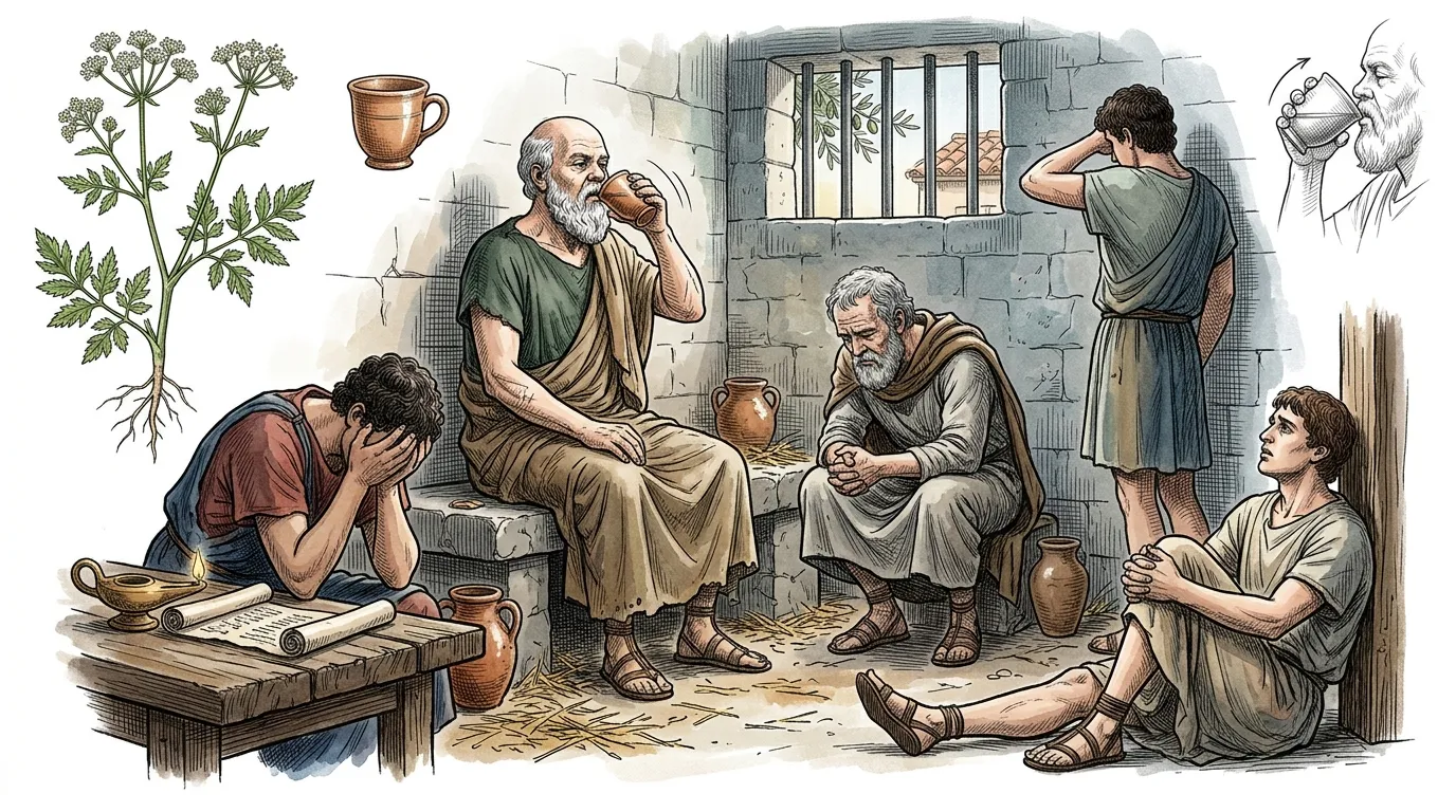 Surrounded by his weeping students, Socrates drank the hemlock. His final moments were not of despair, but of philosophical discussion, calm instruction, and… Surrounded by his weeping students, Socrates drank the hemlock. His final moments were not of despair, but of philosophical discussion, calm instruction, and…