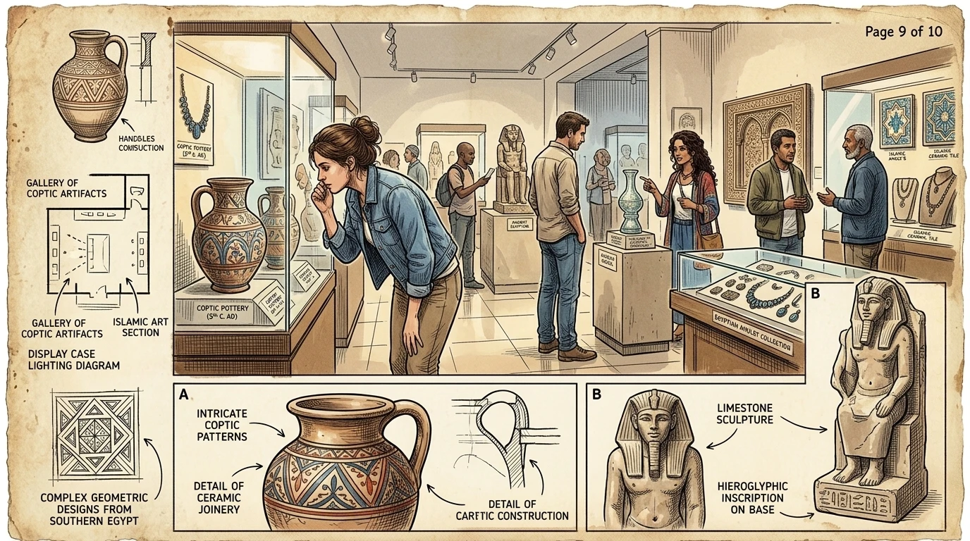 索哈杰国家博物馆展示了一系列历史文物,讲述了该地区丰富的过去。游客可以探索以古埃及、科普特和伊斯兰艺术为特色的展览,深入了解索哈杰的文化遗产。 索哈杰国家博物馆展示了一系列历史文物,讲述了该地区丰富的过去。游客可以探索以古埃及、科普特和伊斯兰艺术为特色的展览,深入了解索哈杰的文化遗产。