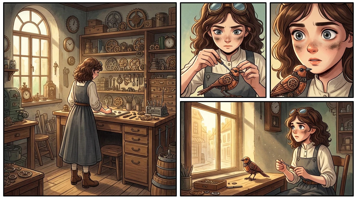 Anya, a young clockwork tinkerer, felt the shift in Cadenza more keenly than most. The usual joyful clatter of her workshop felt hollow, replaced by a gnawing… Anya, a young clockwork tinkerer, felt the shift in Cadenza more keenly than most. The usual joyful clatter of her workshop felt hollow, replaced by a gnawing…