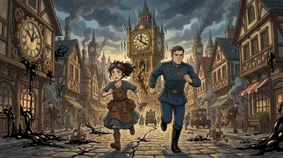 They raced towards the Great Clock, the city's heart, as the black goo began to erupt from the ground. The Clock's chimes faltered, replaced by a guttural… They raced towards the Great Clock, the city's heart, as the black goo began to erupt from the ground. The Clock's chimes faltered, replaced by a guttural…