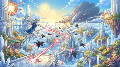 Lyra soared into the fray, her starlight sword blazing, deflecting energy blasts with unmatched skill. "For Aerilon!" she cried, her voice ringing out across… Lyra soared into the fray, her starlight sword blazing, deflecting energy blasts with unmatched skill. "For Aerilon!" she cried, her voice ringing out across…