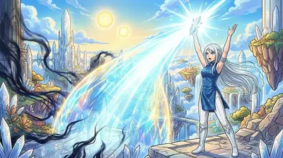 A surge of pure starlight erupted from the memory crystal, bathing Aerilon in its radiant glow. The shattered shield reformed, shimmering with renewed energy… A surge of pure starlight erupted from the memory crystal, bathing Aerilon in its radiant glow. The shattered shield reformed, shimmering with renewed energy…