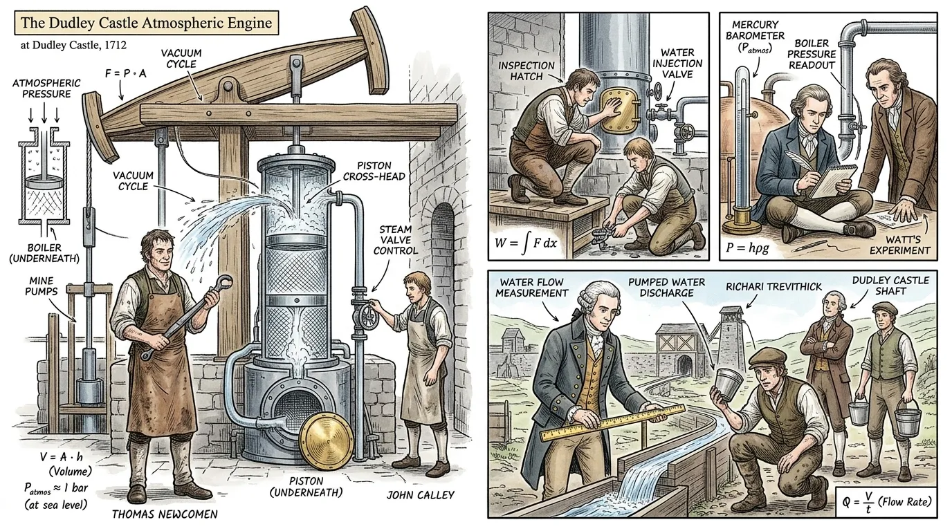 In 1712, Newcomen's perseverance culminated in the construction of the world's first practical atmospheric engine, a massive and impressive machine operating at… In 1712, Newcomen's perseverance culminated in the construction of the world's first practical atmospheric engine, a massive and impressive machine operating at…