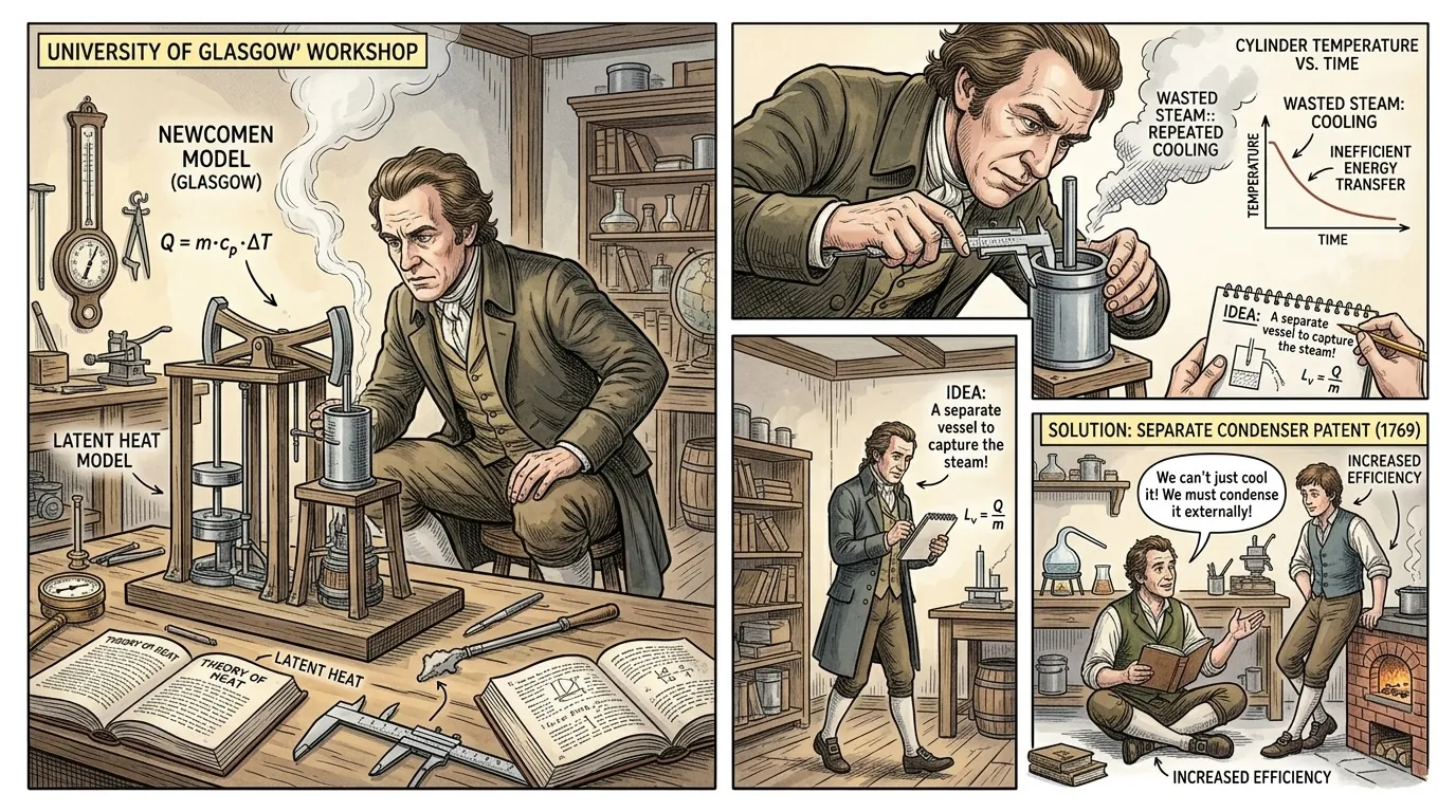 While Newcomen's engine revolutionized mining, its voracious coal consumption remained a significant drawback. A young instrument maker named James Watt, tasked… While Newcomen's engine revolutionized mining, its voracious coal consumption remained a significant drawback. A young instrument maker named James Watt, tasked…