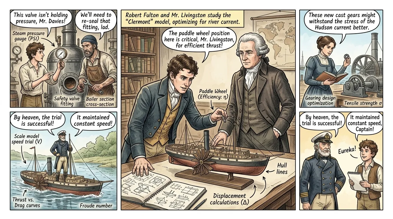 Fulton's genius lay not solely in invention, but in the practical synthesis of existing technologies. He combined a robust Boulton & Watt engine from England… Fulton's genius lay not solely in invention, but in the practical synthesis of existing technologies. He combined a robust Boulton & Watt engine from England…